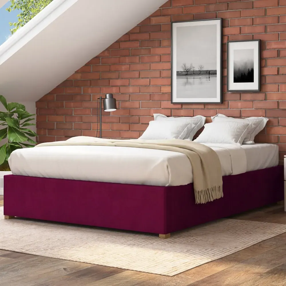Small Double Plush Platform Ottoman Bed with Storage - Berry