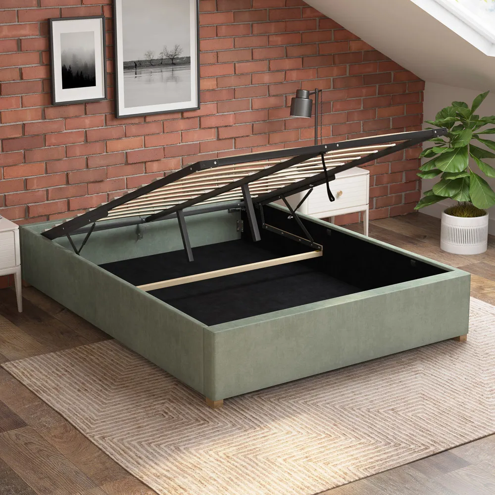 Small Double Plush Platform Ottoman Bed with Storage - Green