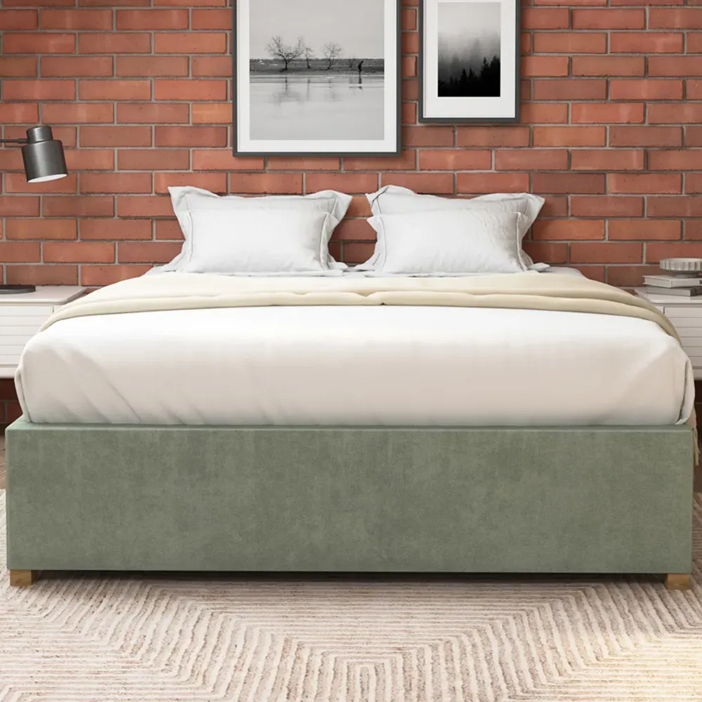 Small Double Plush Platform Ottoman Bed with Storage - Green