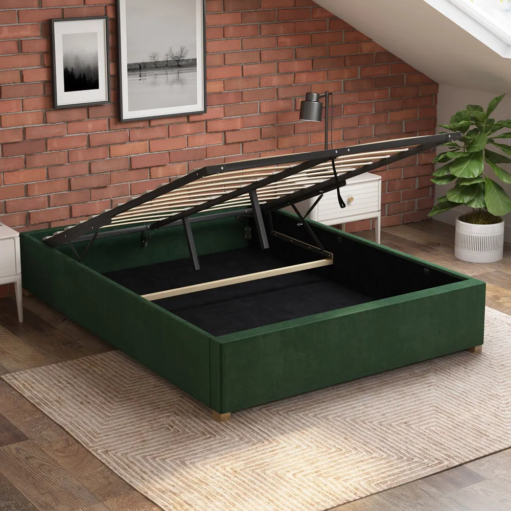 Small Double Plush Platform Ottoman Bed with Storage - Green