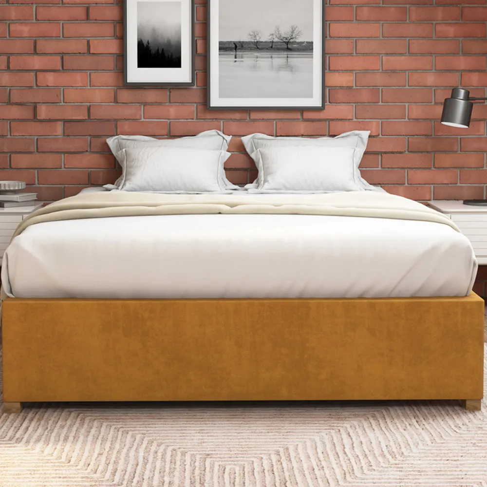 Small Double Plush Platform Ottoman Bed with Storage - Orange
