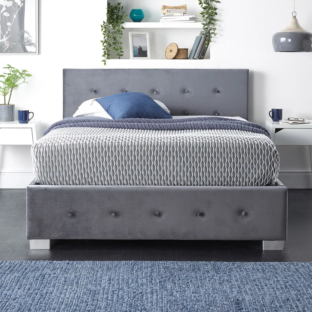 Super King Ottoman Bed with Storage - Grey, Velvet