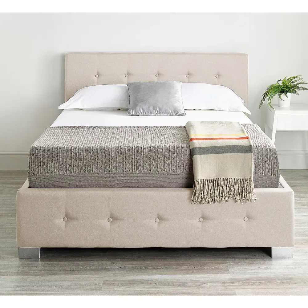 Super King Ottoman Storage Bed with End Lift - Cream, Linen
