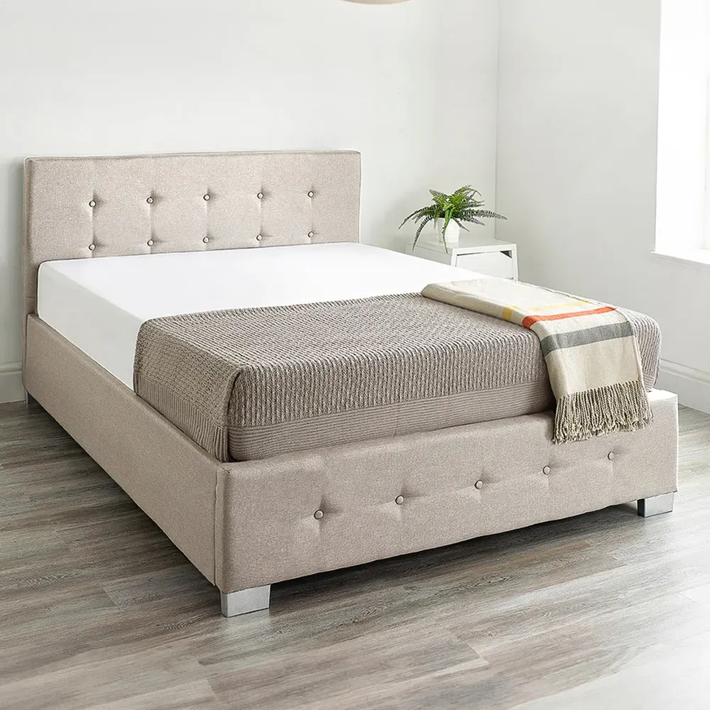 Super King Ottoman Storage Bed with End Lift - Cream, Linen