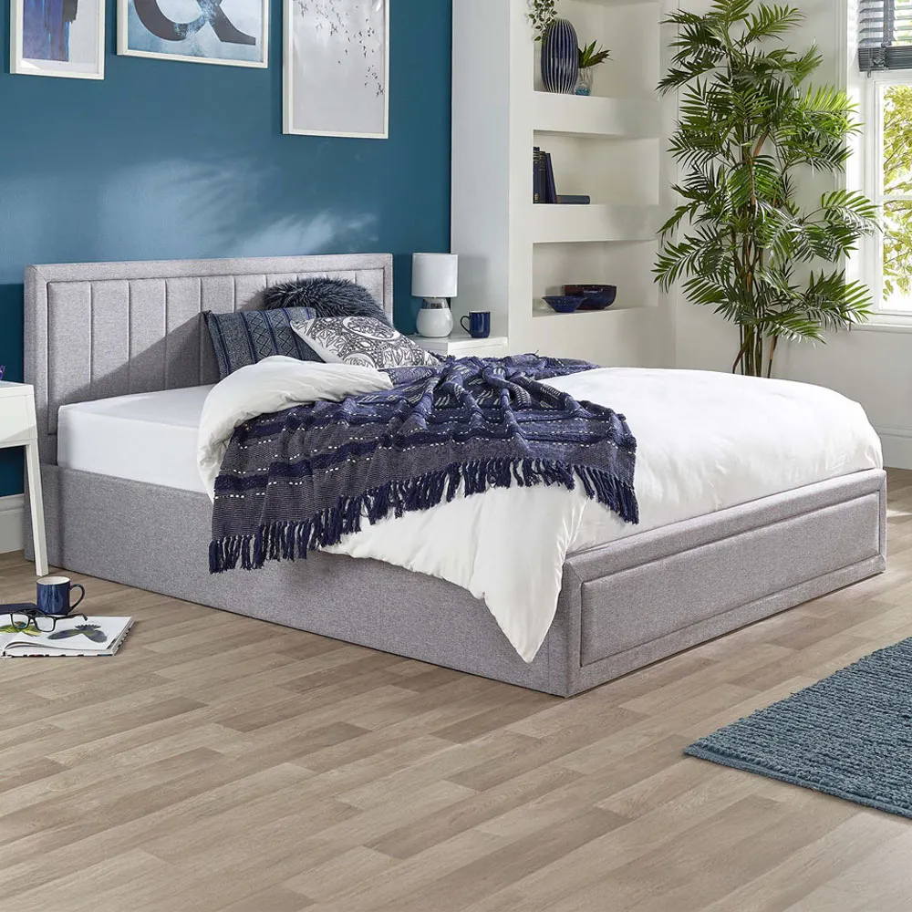 Castleton Double Ottoman Bed with Storage - Grey, Linen image