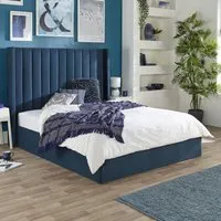 Helix Double Ottoman Bed with Storage - Blue, Velvet