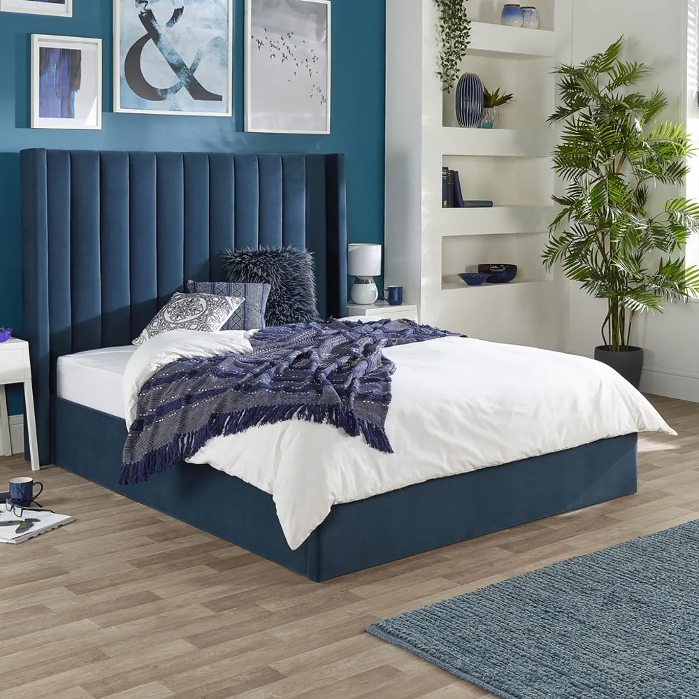 Helix Double Ottoman Bed with Storage - Blue, Velvet image