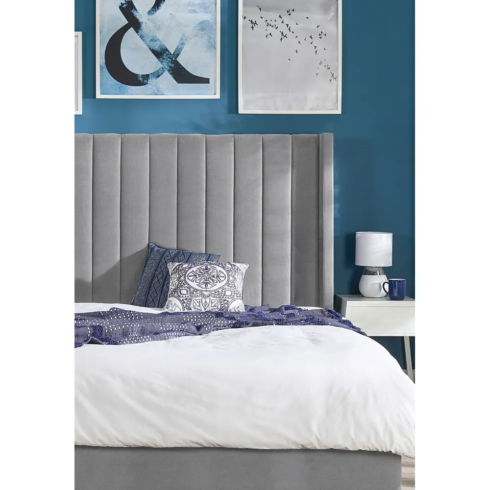 Helix Double Ottoman Bed with Storage - Grey, Velvet