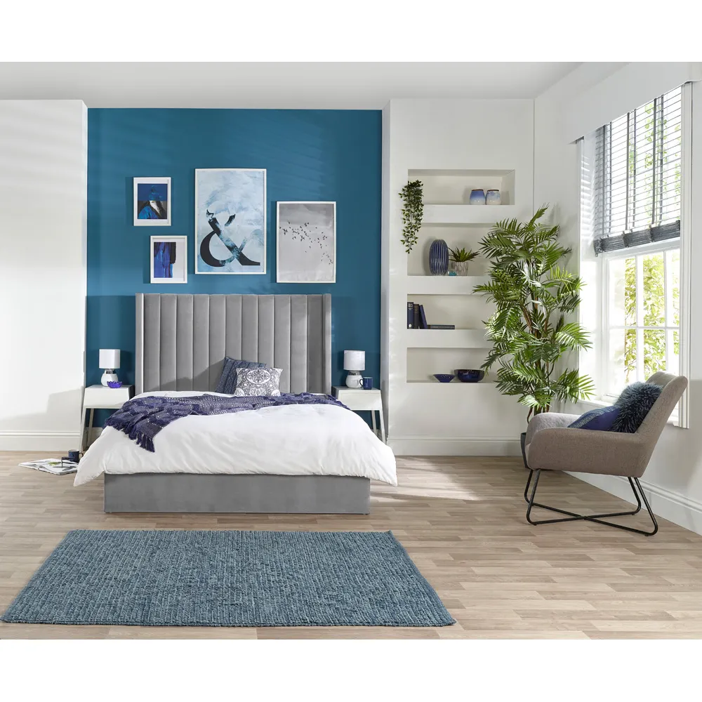 Helix Double Ottoman Bed with Storage - Grey, Velvet