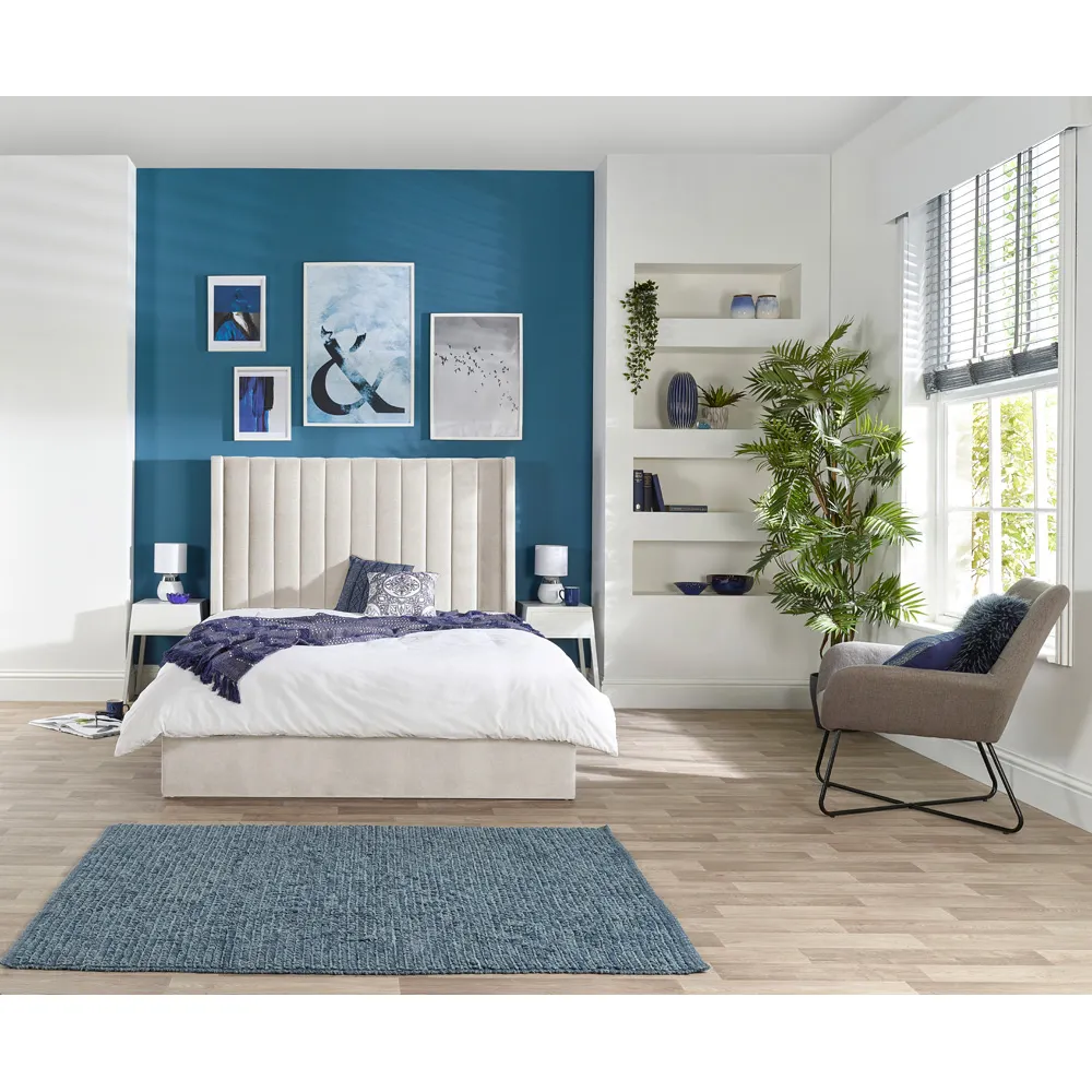 Helix King Size Ottoman Bed with Storage - Natural, Velvet