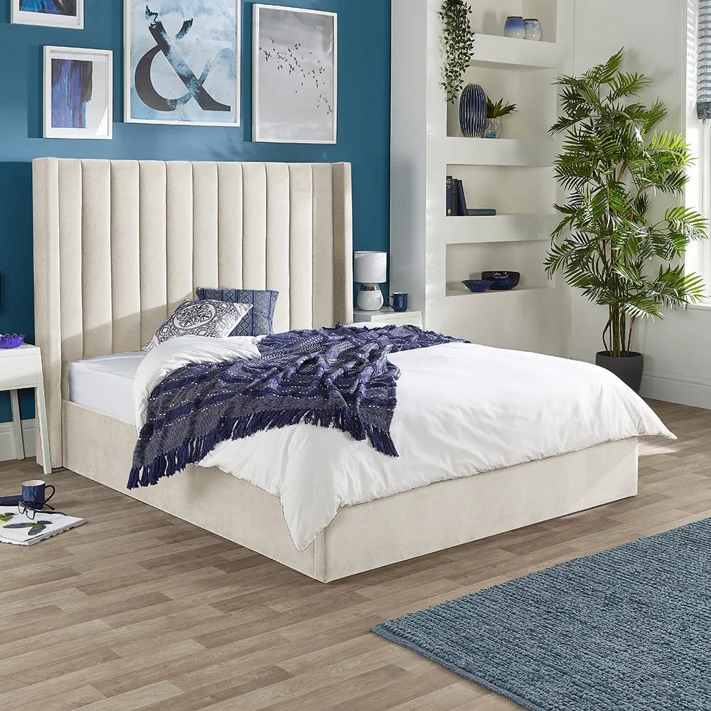 Helix King Size Ottoman Bed with Storage - Natural, Velvet