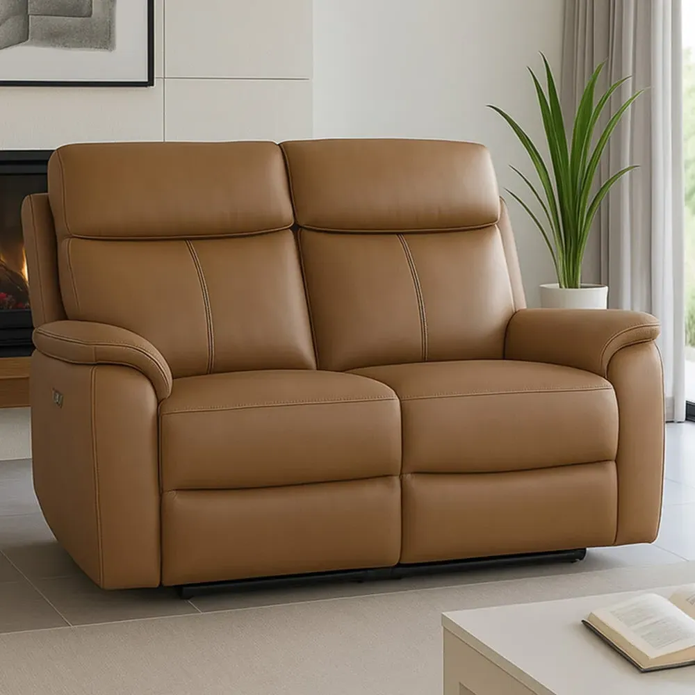 Kingsmere 2-Seater Power Recliner Sofa with USB - Tan, Leather