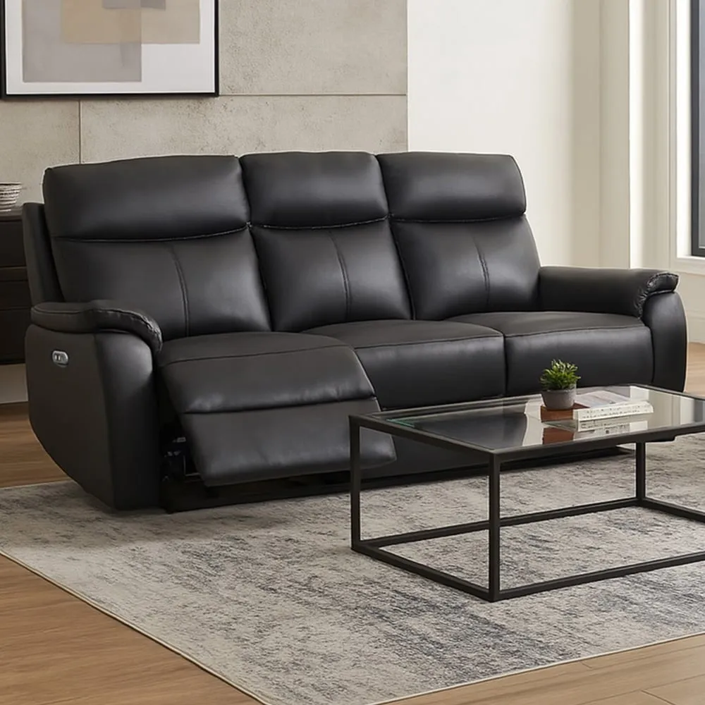 Kingsmere 3-Seater Power Recliner Sofa - Black, Leather