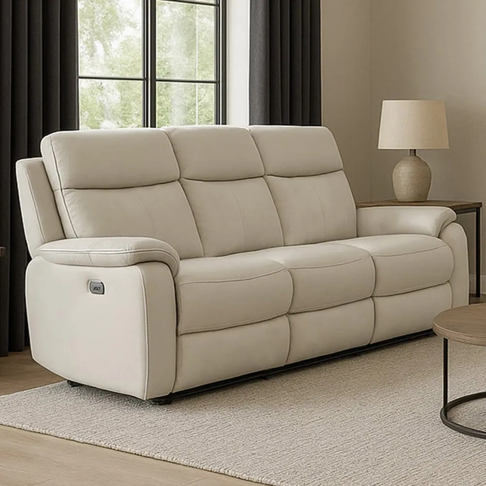 Kingsmere 3-Seater Power Recliner Sofa with USB - Grey, Leather