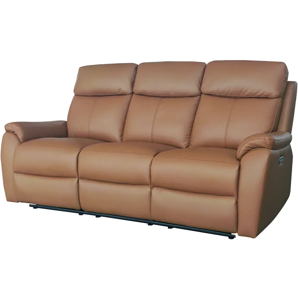Kingsmere 3-Seater Power Recliner Sofa with USB - Tan, Leather
