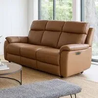 Kingsmere 3-Seater Power Recliner Sofa with USB - Tan, Leather