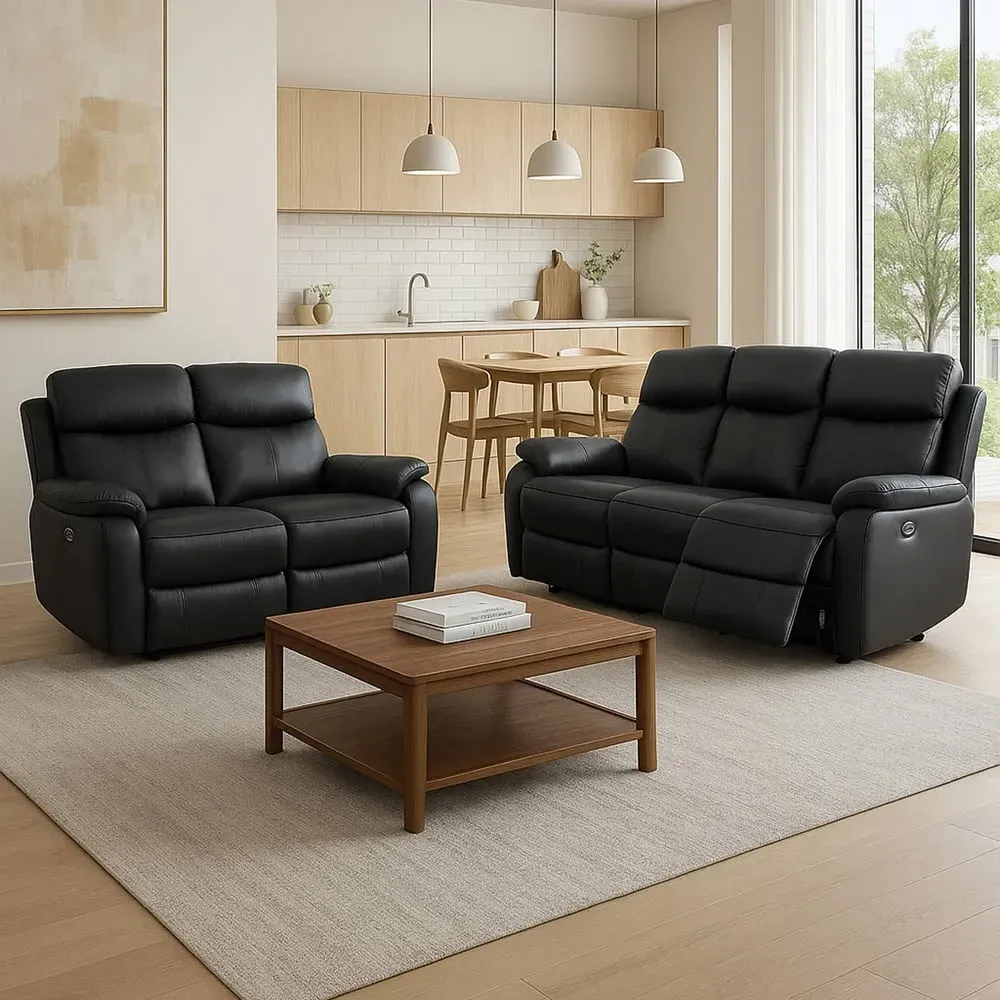 Kingsmere 5-Seater Power Recliner Sofa Set - Black, Leather