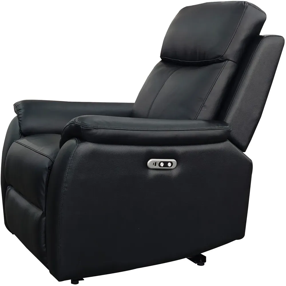 Kingsmere Power Recliner Armchair with USB - Black, Leather