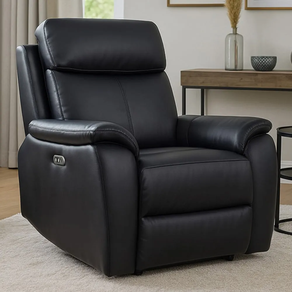 Kingsmere Power Recliner Armchair with USB - Black, Leather image