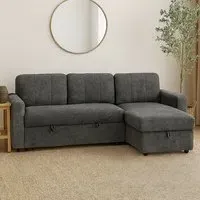Nexis 3-Seater Left Hand Chaise Corner Sofa Bed with Storage - Charcoal