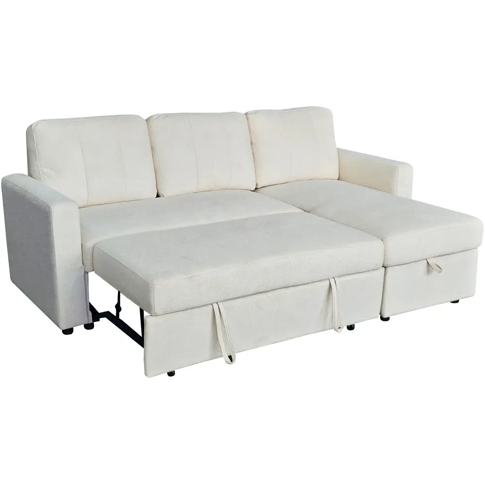 Nexis 3-Seater Left Hand Chaise Corner Sofa Bed with Storage - Cream