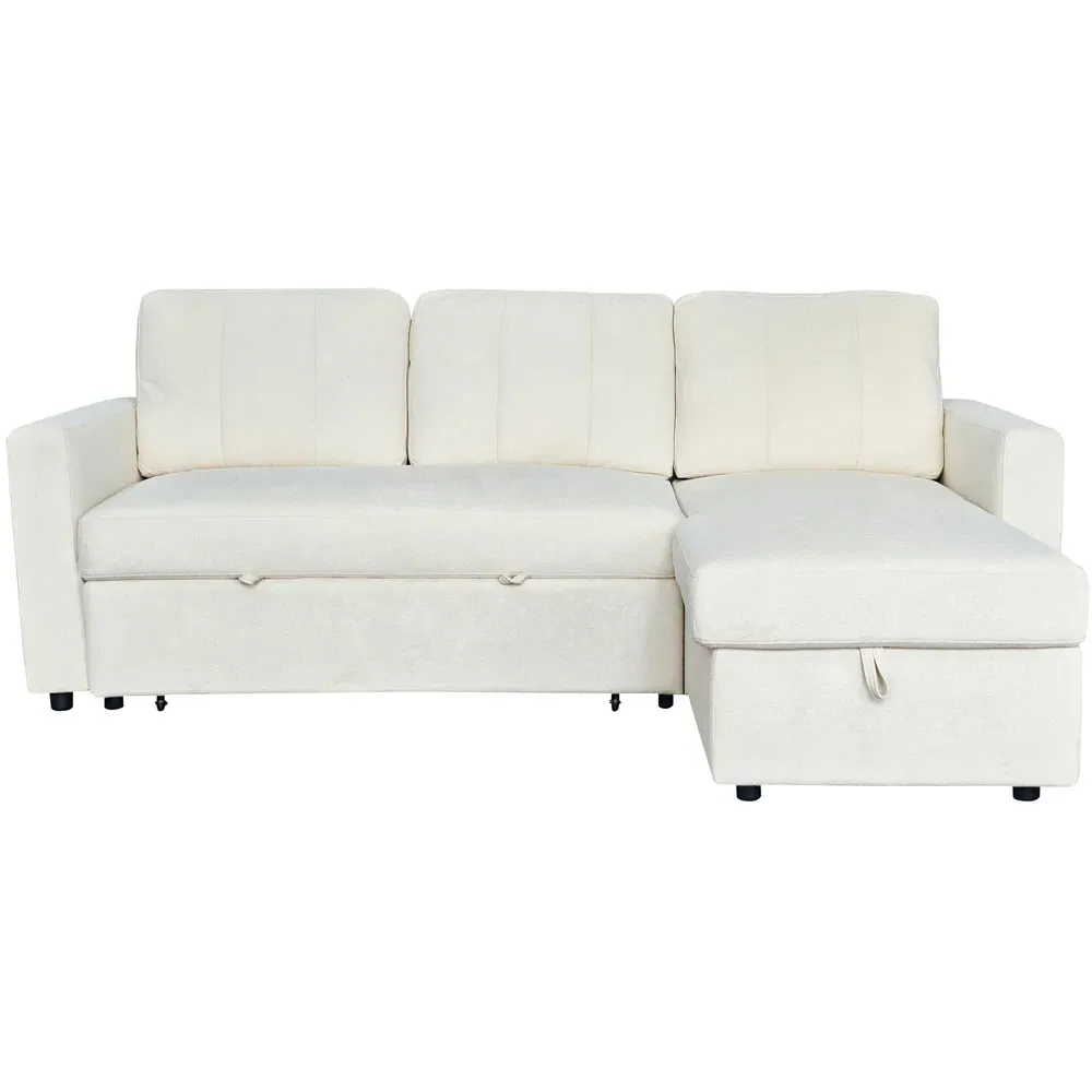 Nexis 3-Seater Left Hand Chaise Corner Sofa Bed with Storage - Cream