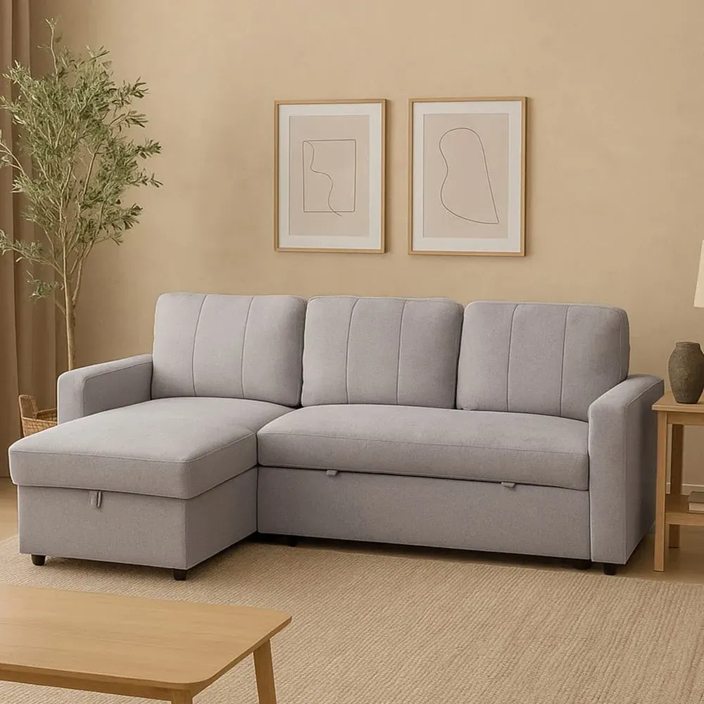 Nexis 3-Seater Right Hand Chaise Corner Sofa Bed - Grey