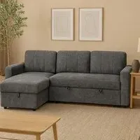 Nexis 3-Seater Right Hand Chaise Corner Sofa Bed with Storage - Charcoal