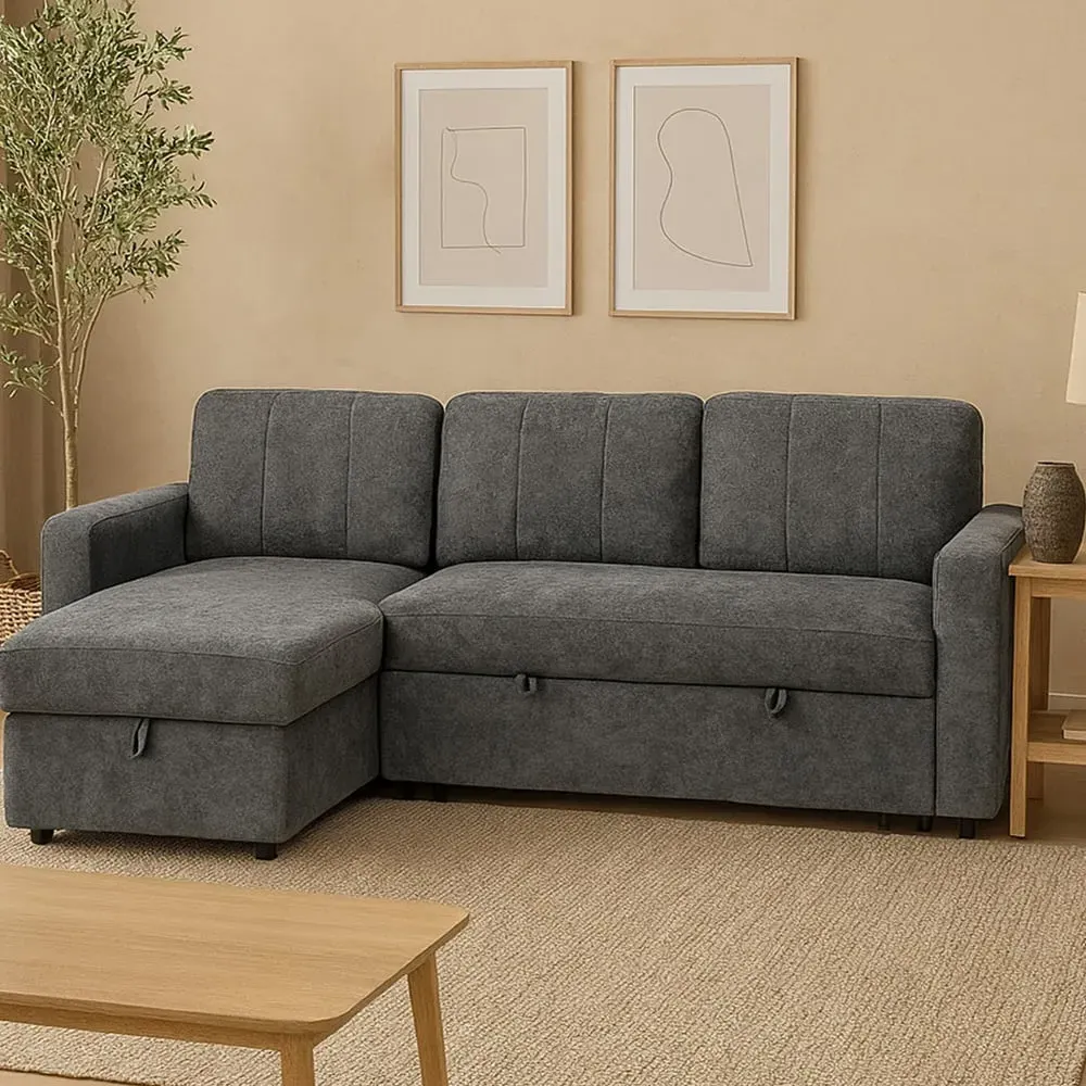 Nexis 3-Seater Right Hand Chaise Corner Sofa Bed with Storage - Charcoal