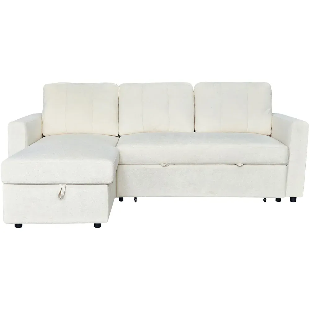 Nexis 3-Seater Right Hand Chaise Corner Sofa Bed with Storage - Cream