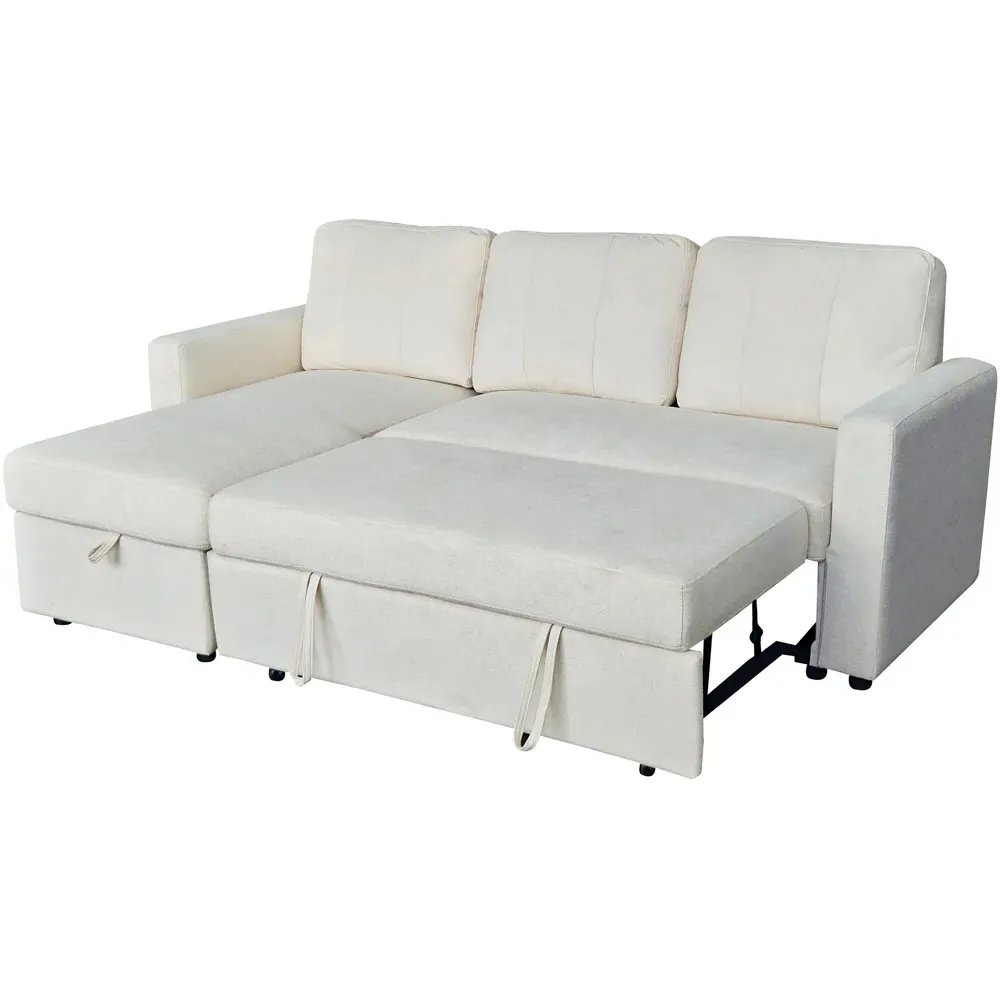 Nexis 3-Seater Right Hand Chaise Corner Sofa Bed with Storage - Cream