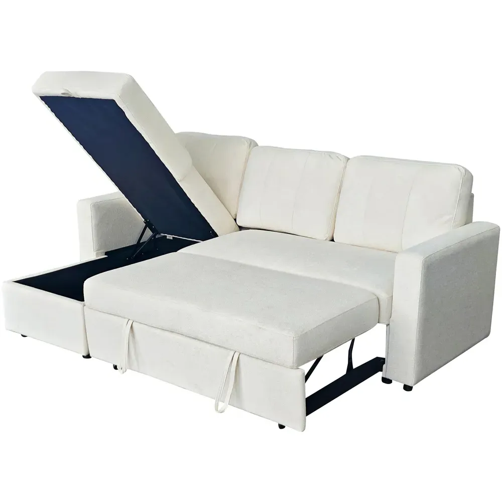 Nexis 3-Seater Right Hand Chaise Corner Sofa Bed with Storage - Cream