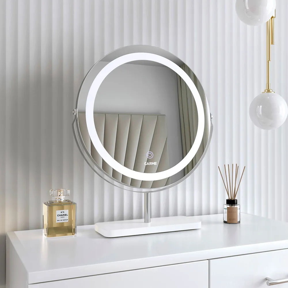 CARME Home Round Touch Sensor Light Mirror - Silver, Marble
