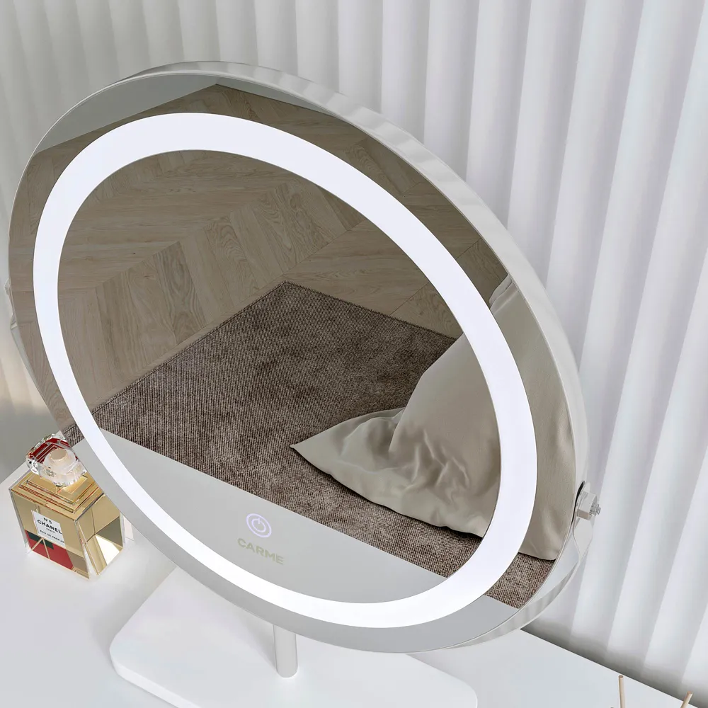 CARME Home Round Touch Sensor Light Mirror - Silver, Marble