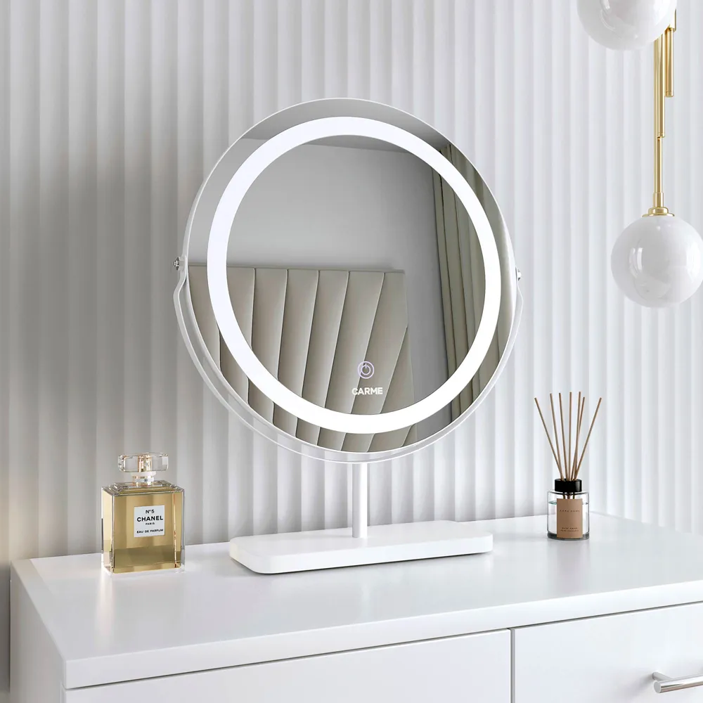 CARME Home Round Touch Sensor Light Mirror - White, Marble
