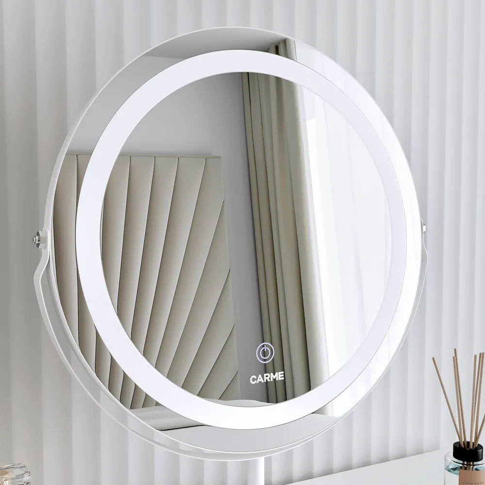 CARME Home Round Touch Sensor Light Mirror - White, Marble