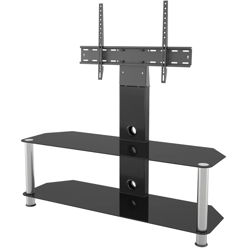 2 Shelf Corner TV Unit with Mount - Black, Chrome Glass