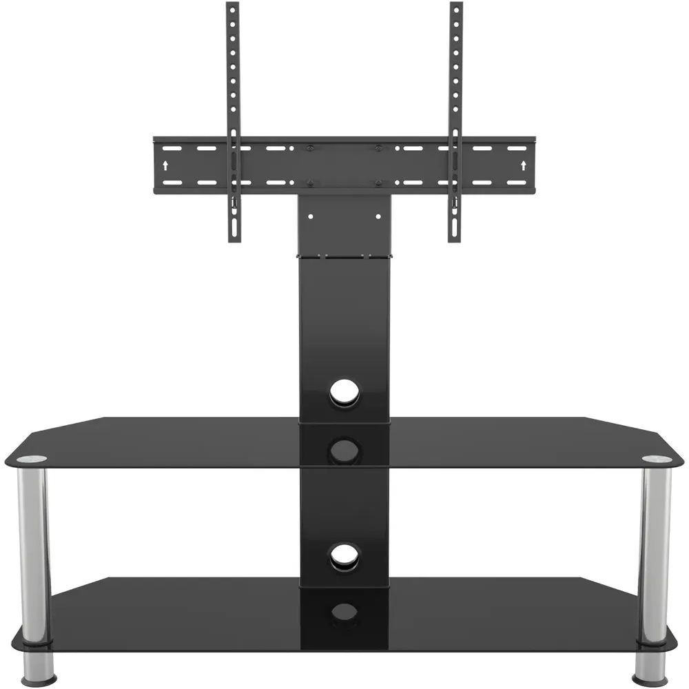 2 Shelf Corner TV Unit with Mount - Black, Chrome Glass