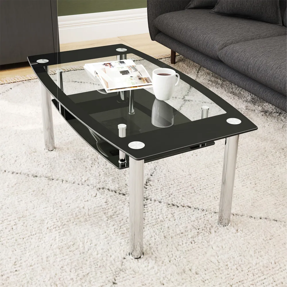 AVF Coffee Table with Shelf - Black, Glass