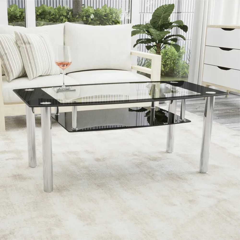 AVF Coffee Table with Shelf - Black, Glass