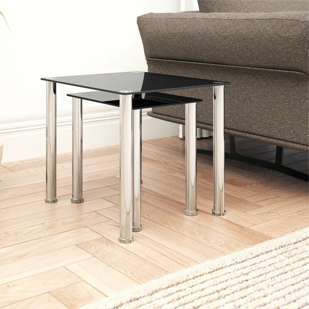 AVF Nest of Tables Set of 2 - Black, Glass