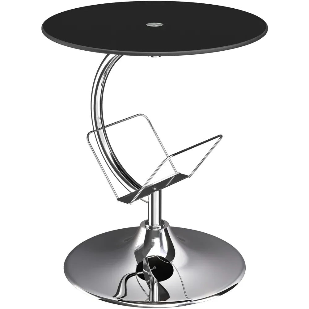 AVF Round Side Table with Magazine Rack - Black, Glass
