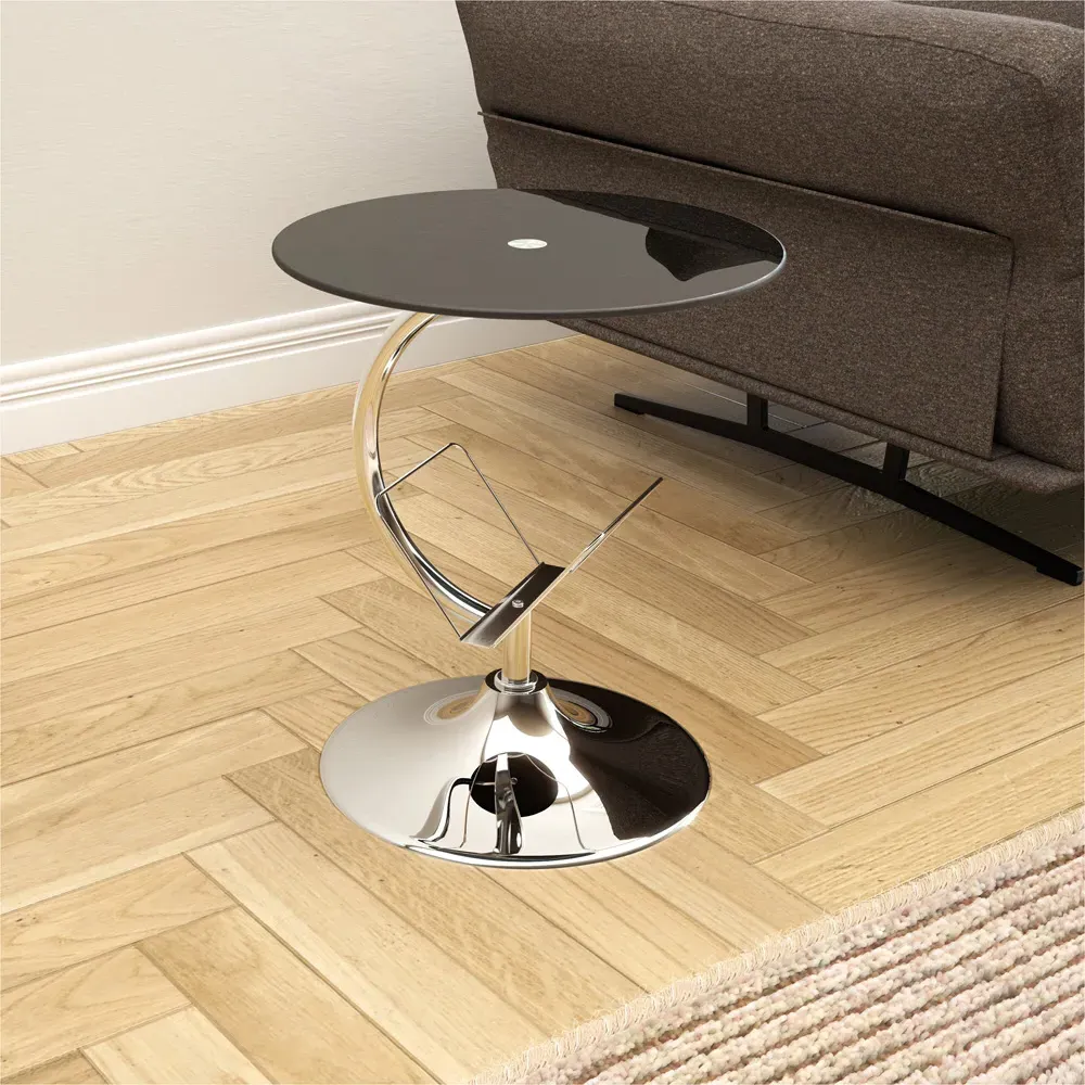 AVF Round Side Table with Magazine Rack - Black, Glass