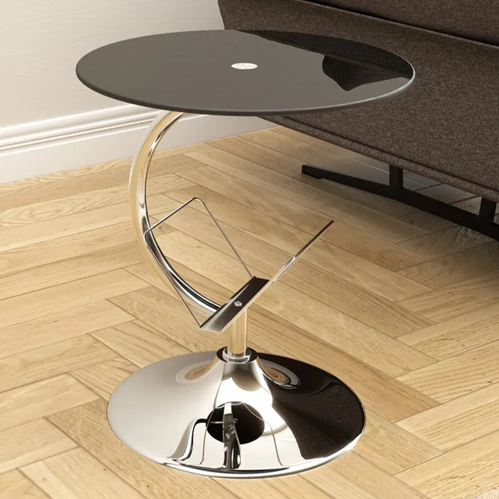 AVF Round Side Table with Magazine Rack - Black, Glass image