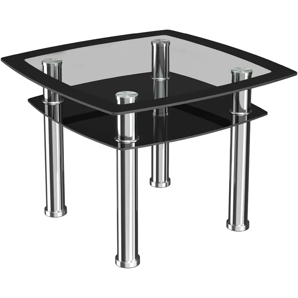 Black Glass and Chrome Lamp Table - Black, Glass