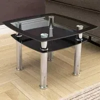 Black Glass and Chrome Lamp Table - Black, Glass