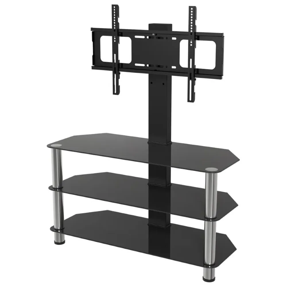 Corner TV Unit with Adjustable Mount - Black, Chrome Glass