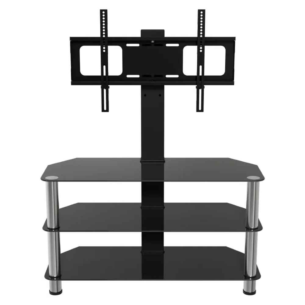 Corner TV Unit with Adjustable Mount - Black, Chrome Glass