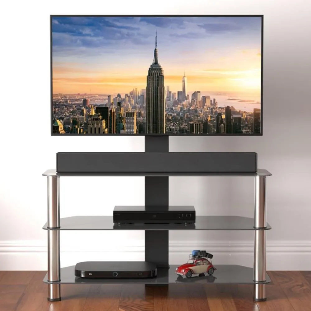 Corner TV Unit with Adjustable Mount - Black, Chrome Glass image