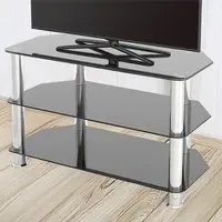 2 Shelf Corner TV Unit - Black, Glass